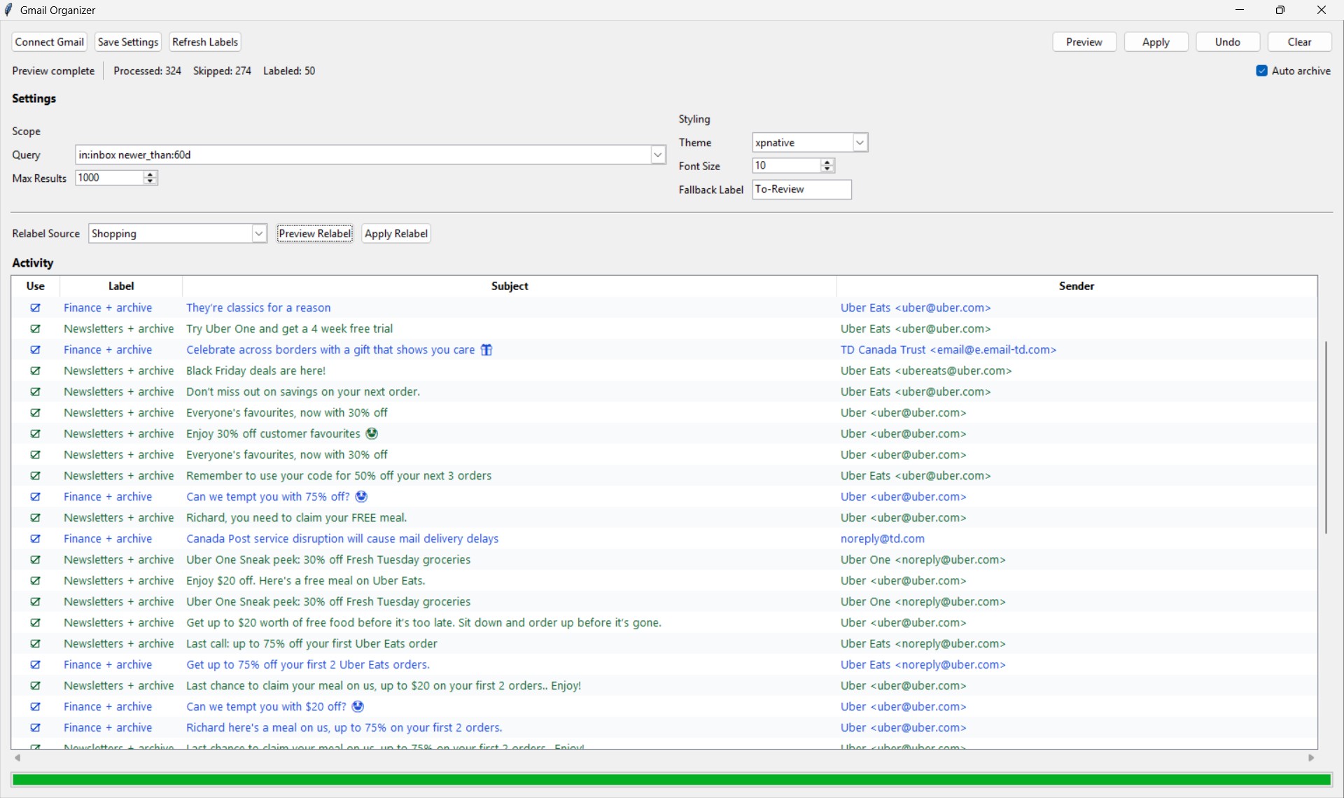 Gmail Organizer Interface